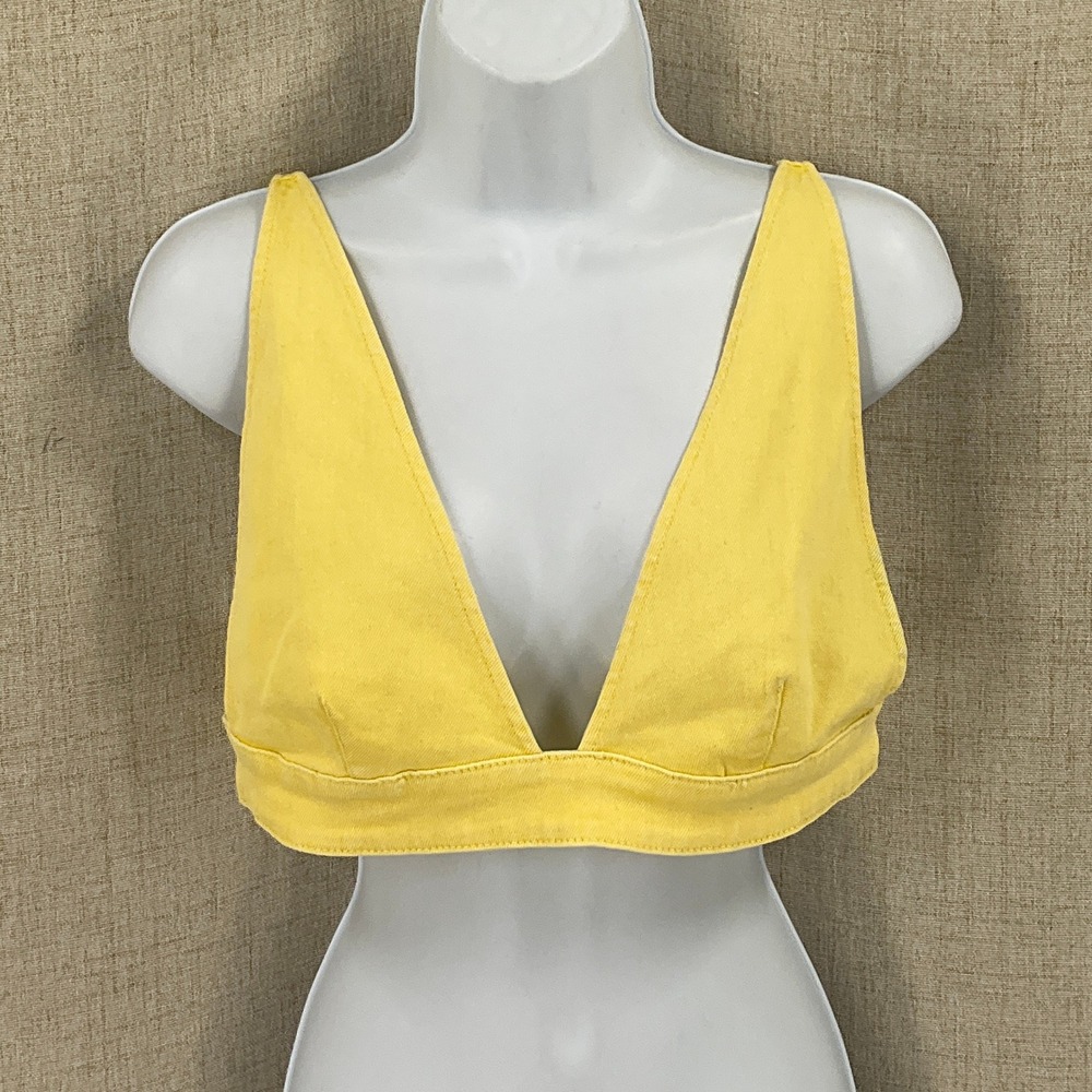 AFRM Bralette Top Women M Yellow Denim Cyprus Festival Boho Western Cropped